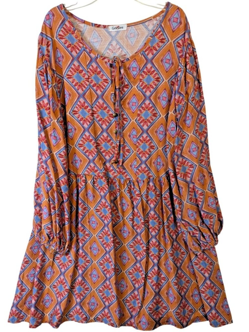 Gee Gee Women Plus sz 1X Dress Cottagecore Southwestern Balloon Sleeve Pullover